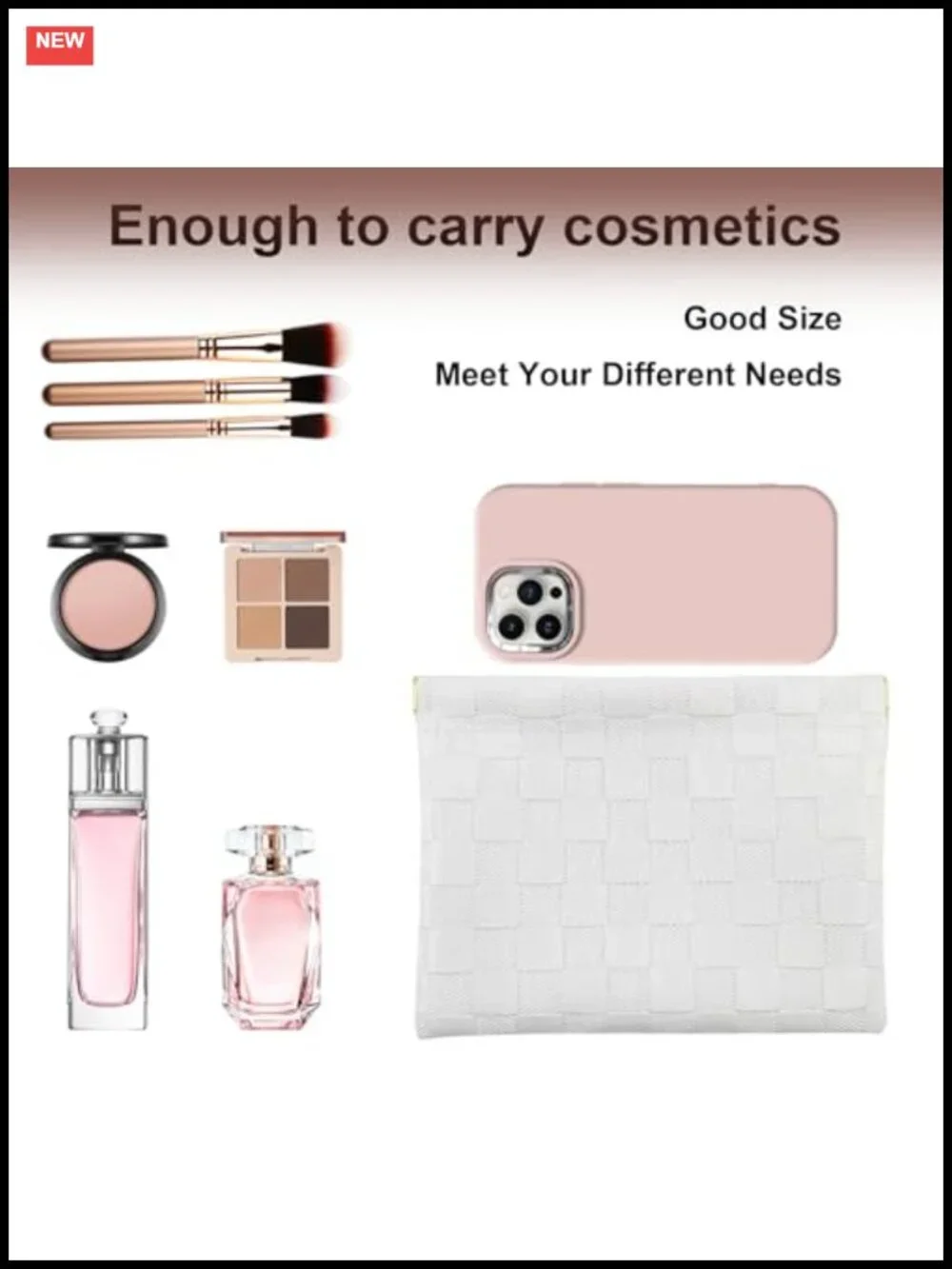 3 Pcs Small Makeup Bag for Purse with Checkered Leather Pouch Set including